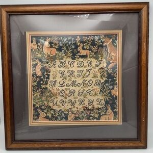 Vintage Art de Lys Alphabet and Animals Framed Woven Art
